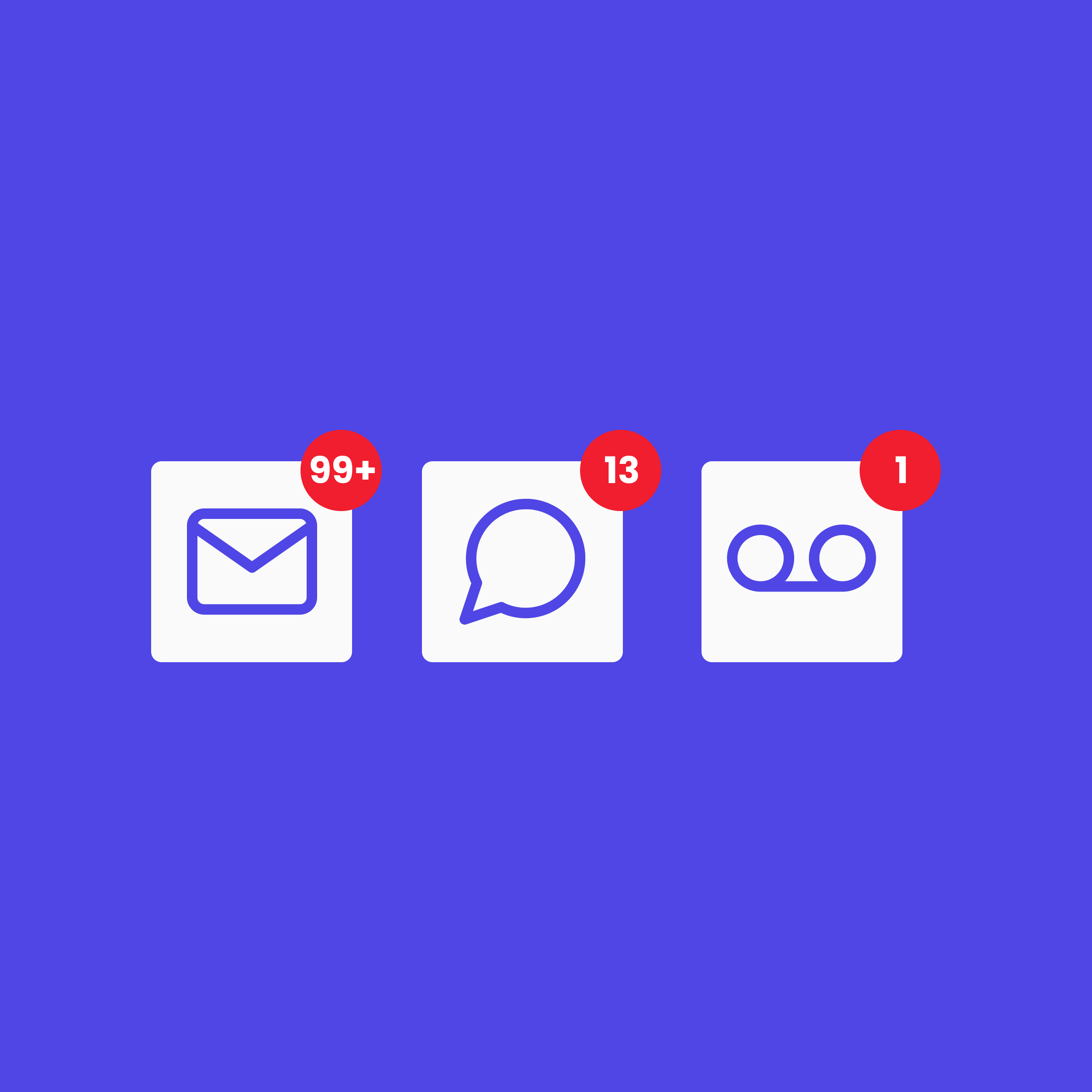 Icons comparing inboxes of email, sms and voicemail.